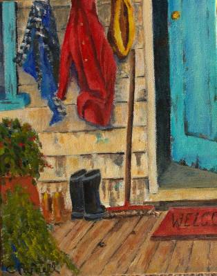 "Old but Loved" - Acrylic - Painted from a photo in the paper - Taika Waititi was sitting on a chair on the veranda but 'artisic licence' took hold - Painting by Christine Parnell, an artist from Hawke's Bay, New Zealand.