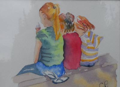 "Eating Ice Creams" - Watercolour - Painting by Christine Parnell, an artist from Hawke's Bay, New Zealand.