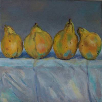 "Four Quinces" - Acrylic - Painting by Christine Parnell, an artist from Hawke's Bay, New Zealand.