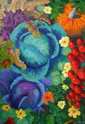 "Abundance" - on boxed canvas - Painting by Christine Parnell, an artist from Hawke's Bay, New Zealand.