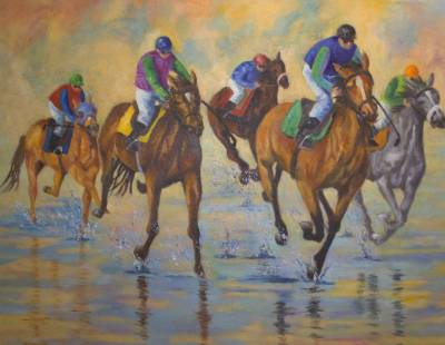 "Beach Racing" - Oil - Painting by Christine Parnell, an artist from Hawke's Bay, New Zealand.