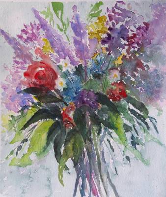 "A Summer Bouquet" - A watercolour inspired by flowers in my garden - on Arches 300gsm quality paper and unframed for ease of postage. Free postage within NZ. - Painting by Christine Parnell, an artist from Hawke's Bay, New Zealand.